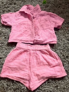 GAP Pink Two-Piece Cotton Gauze Pajama Set
